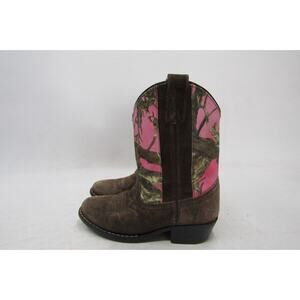 Masterson Youth Size 2 M Brown Suede Pink Camo Western Cowboy Boots